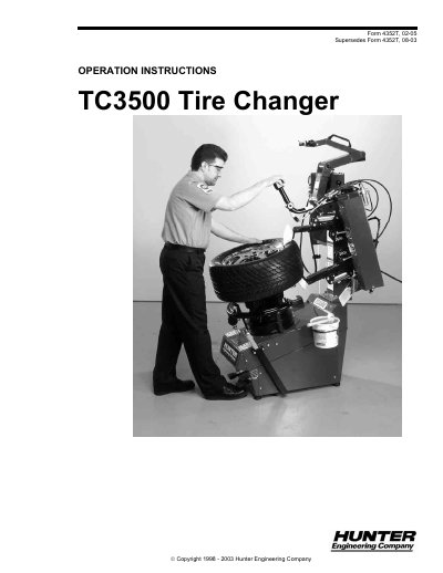 Hunter TC3500 Tire Changer Operation Instructions - cover page