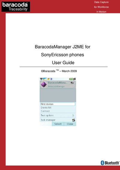 Baracoda BaracodaManager J2ME for SonyEricsson Phones User Manual - cover page