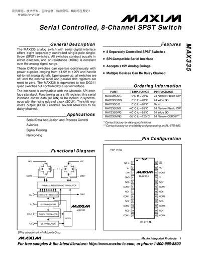 Maxim MAX335 Analog Switch Datasheet - cover page