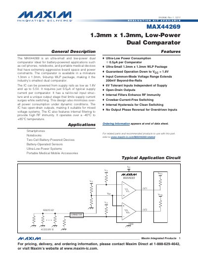 Maxim MAX44269 Dual Comparator Datasheet - cover page