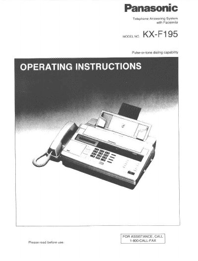 Panasonic KX-F195 Telephone Answering System with Facsimile Operating Instructions - cover page
