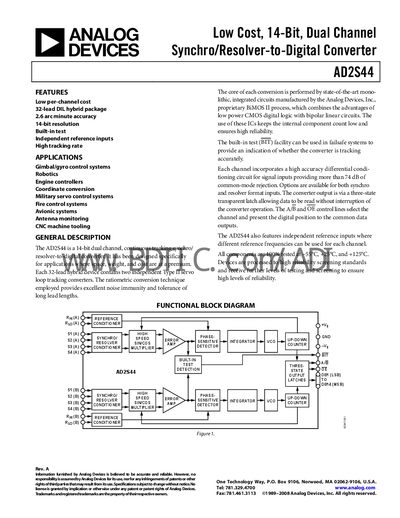 Analog Devices AD2S44 Synchro/Resolver-to-Digital Converter Datasheet - cover page