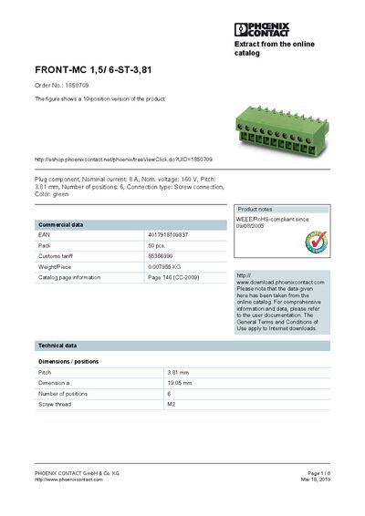 Phoenix Contact FRONT-MC 1,5/6-ST-3,81 Datasheet - cover page