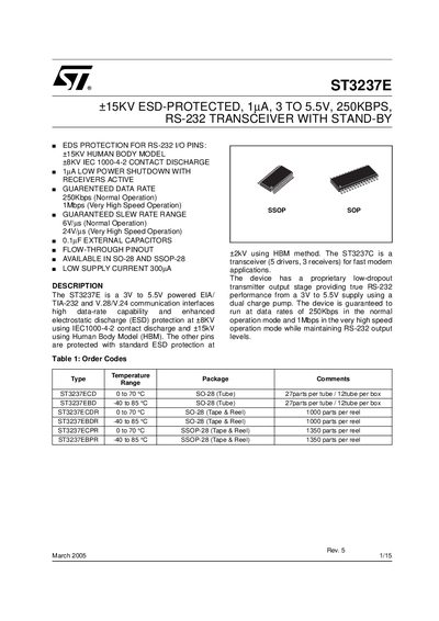 STMicroelectronics ST3237E RS-232 Transceiver Datasheet