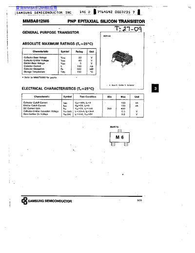 Samsung MMBA812M6 PNP Epitaxial Silicon Transistor Datasheet - cover page