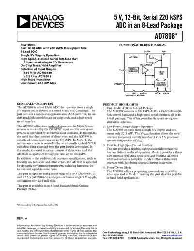 Analog Devices AD7898 Datasheet - cover page