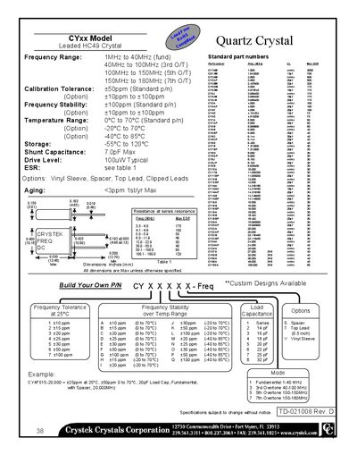 Crystek CYxx Leaded HC49 Crystal Quartz Datasheet - cover page