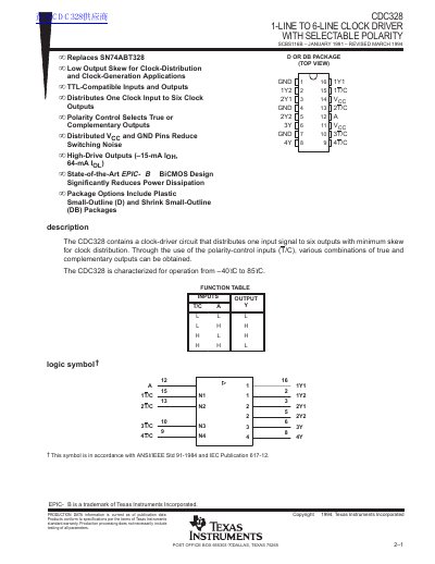 Texas Instruments CDC328 1-Line to 6-Line Clock Driver Datasheet