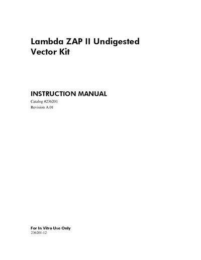 Agilent Lambda ZAP II Undigested Vector Kit Instruction Manual - cover page