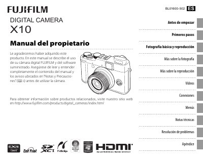 Fujifilm X10 Digital Camera Owner's Manual - cover page
