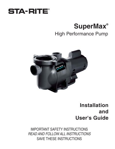 Pentair SuperMax High Performance Pump Installation and User's Guide - cover page
