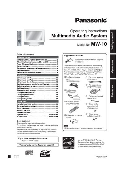 Panasonic MW-10 Multimedia Audio System Operating Instructions - cover page