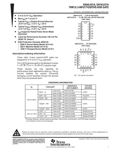 Texas Instruments SN54LV27A / SN74LV27A Datasheet - cover page