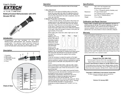 Extech RF40 Battery/Coolant Refractometer User's Guide