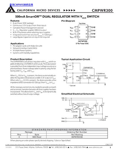 California Micro Devices CMPWR300 Dual Regulator Datasheet - cover page