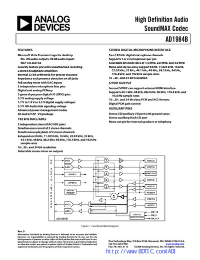 Analog Devices AD1984B Audio Codec Datasheet