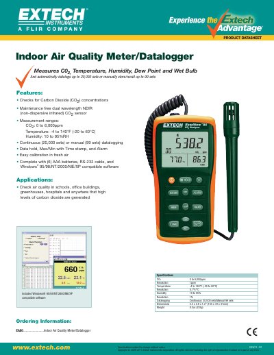 Extech EA80 Indoor Air Quality Meter/Datalogger User's Guide - cover page