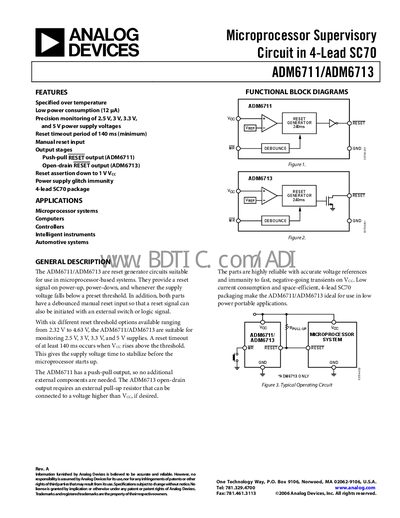 Analog Devices ADM6711/ADM6713 Reset Generator Datasheet - cover page