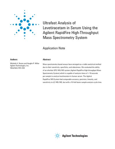 Agilent RapidFire High-Throughput Mass Spectrometry System Application Note - cover page