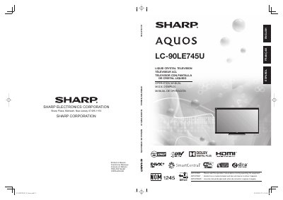 Sharp LC-90LE745U Liquid Crystal Television Operation Manual