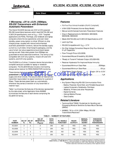Intersil ICL3224 ICL3226 ICL3238 ICL3244 Datasheet - cover page