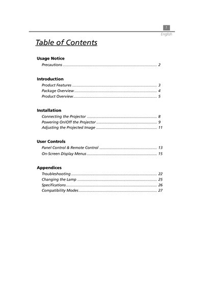 Acer XGA Single Chip 0.7" DLP Projector User Manual - cover page