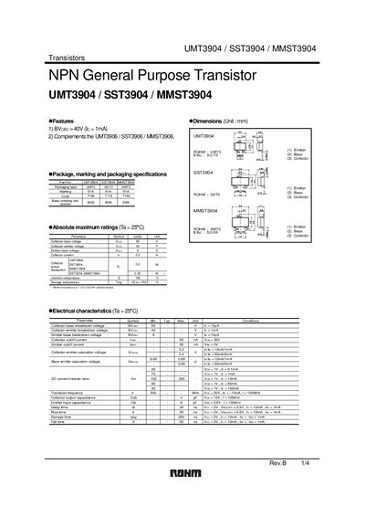 ROHM UMT3904 / SST3904 / MMST3904 Datasheet - cover page
