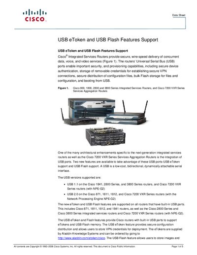 Cisco Integrated Services Routers USB eToken and USB Flash Features Data Sheet - cover page