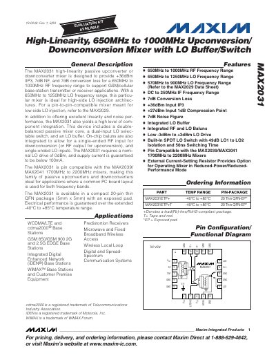 Maxim MAX2031 High-Linearity Passive Mixer Datasheet - cover page