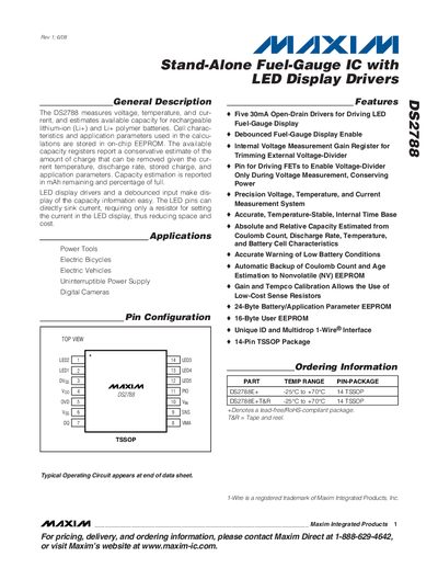 Maxim DS2788 Stand-Alone Fuel-Gauge IC with LED Display Drivers Datasheet - cover page