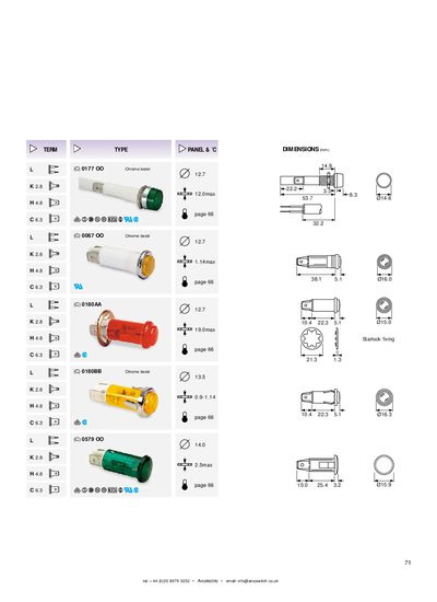 ARCOLECTRIC SWITCHES - 3.2 25.4 10.0 &Oslash;15.9 5.1 38.1 &Oslash;16.0 5.1 22.3 10.4 1.3 21.3 &Oslash;15.0 5.1 22.3 10.4 &Oslash;16.3 Starlock fixing - cover page