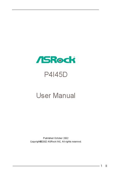 ASRock P4I45D User Manual - cover page