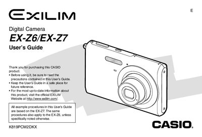 Casio EX-Z7 Digital Camera User's Guide - cover page