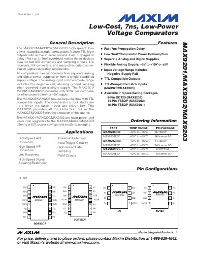 Maxim Integrated MAX9201/MAX9202/MAX9203 Low-Power Voltage Comparator Datasheet - cover page