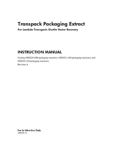 Agilent Transpack Packaging Extract Instruction Manual - cover page