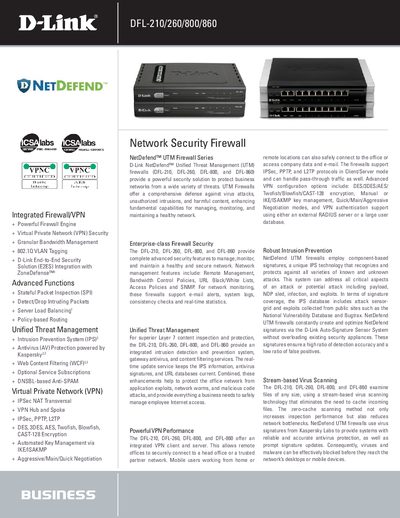 D-Link DFL-210/260/800/860 Product Data Sheet - cover page