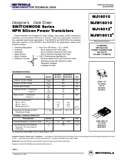 MOTOROLA MJ16010 MJW16010 MJ6012 MJW16012 handbook - cover page