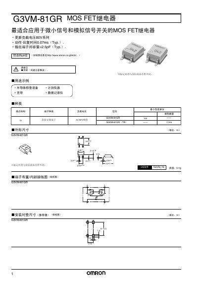 Omron G3VM-81GR MOS FET Relay Datasheet - cover page