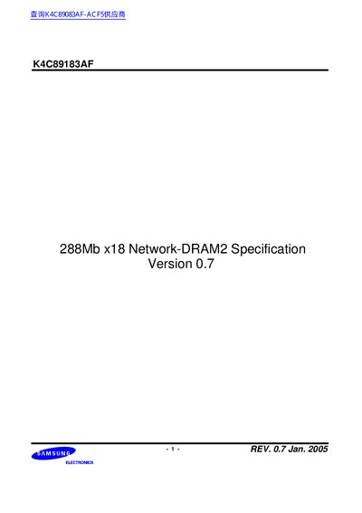 Samsung K4C89183AF Network-DRAM Datasheet - cover page