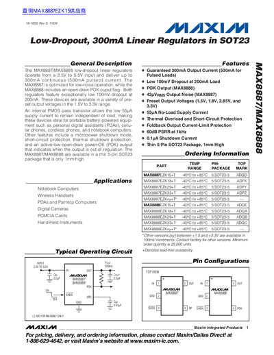 Maxim MAX8887/MAX8888 Linear Regulator Datasheet - cover page