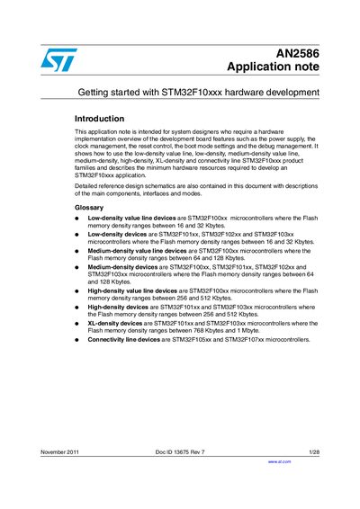 ST AN2586 Application note Getting started with STM32F10xxx hardware developmentManual - cover page