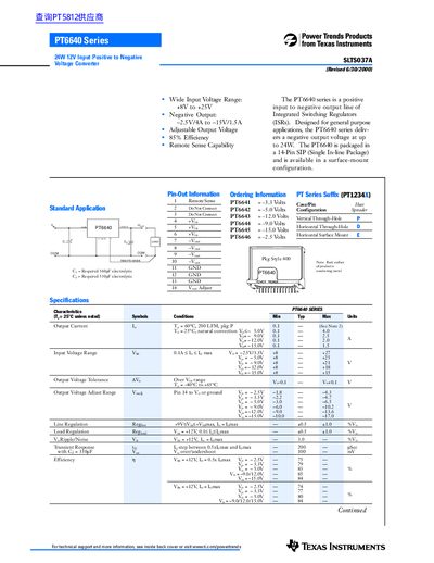 Texas Instruments PT6640 Series Positive to Negative Voltage Converter Datasheet - cover page
