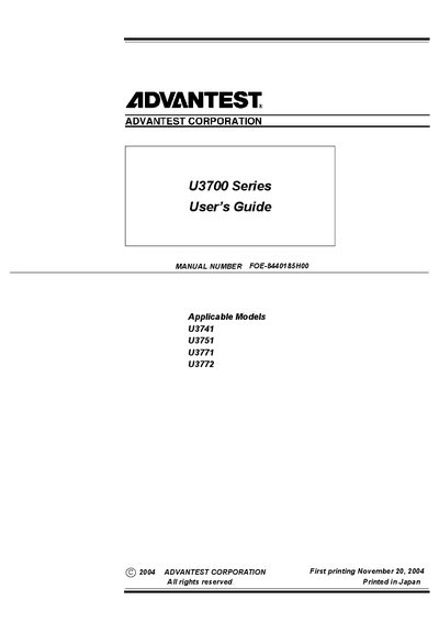 Advantest U3741 U3751 U3771 U3772 User Guide