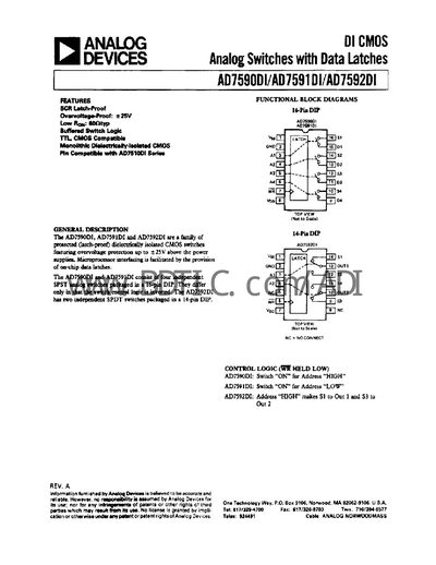Analog Devices AD7590/AD7591/AD7592 Analog Switches Datasheet - cover page