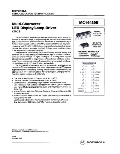 Motorola MC14489B LED Driver Datasheet - cover page