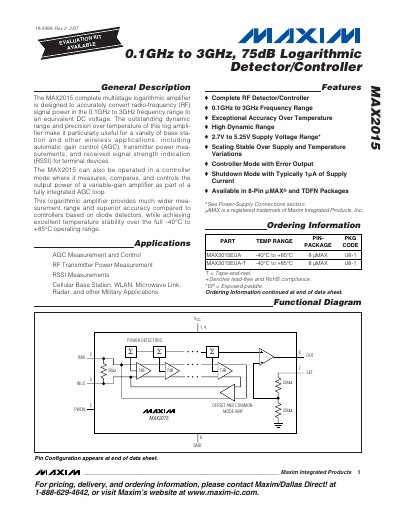 Maxim MAX2015 Logarithmic Detector/Controller Datasheet - cover page