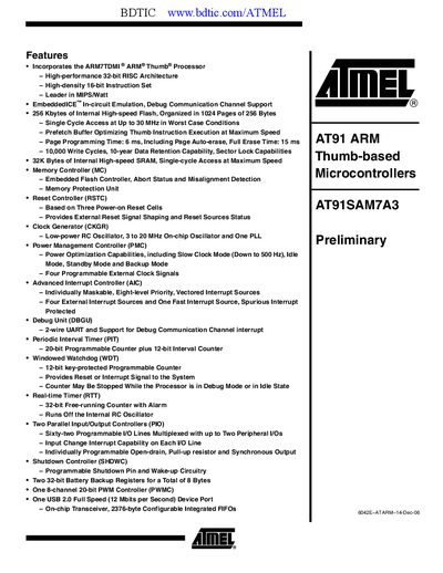 Atmel AT91SAM7A3 Handbook