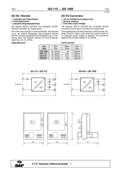 ATR GG115, GG1005, GG515, GG624 DC/DC Converter Datasheet - cover page