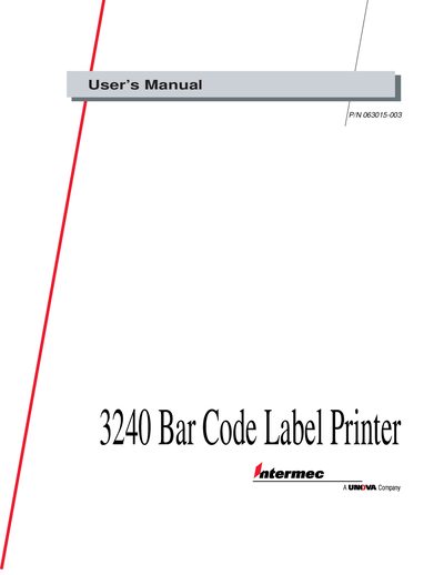 Intermec 3240 Bar Code Label Printer User Manual - cover page