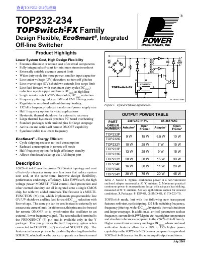 Integrations TOP232-234 TOPSwitch-FX Family Datasheet - cover page
